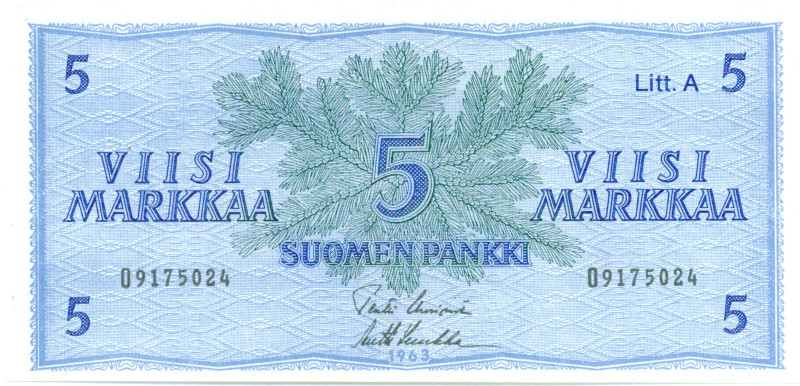5 Markkaa 1963 Litt.A O9175024 kl.8